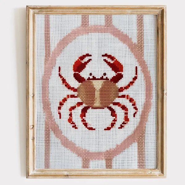 Striped Crab Needlepoint Style Coastal Art Print