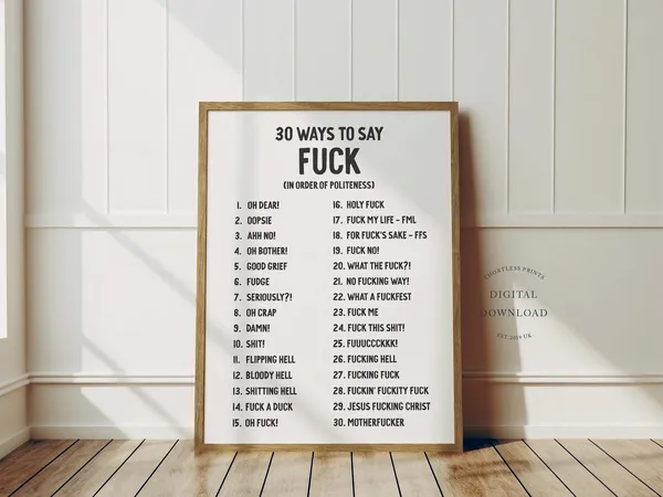 30 Ways To Say Fuck Typography Humor Art Print