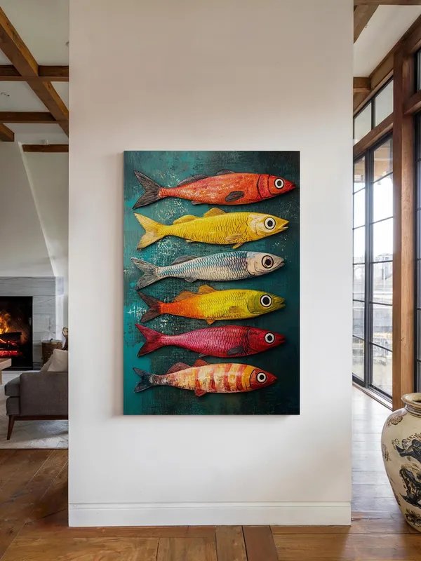 Colorful Sardines Art Print, Maximalist Kitchen Decor