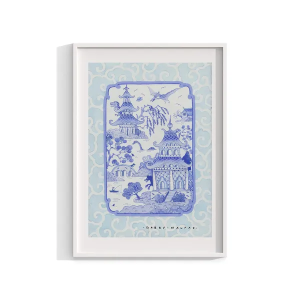 Chinoiserie Watercolor Art Print, Chinese Decor