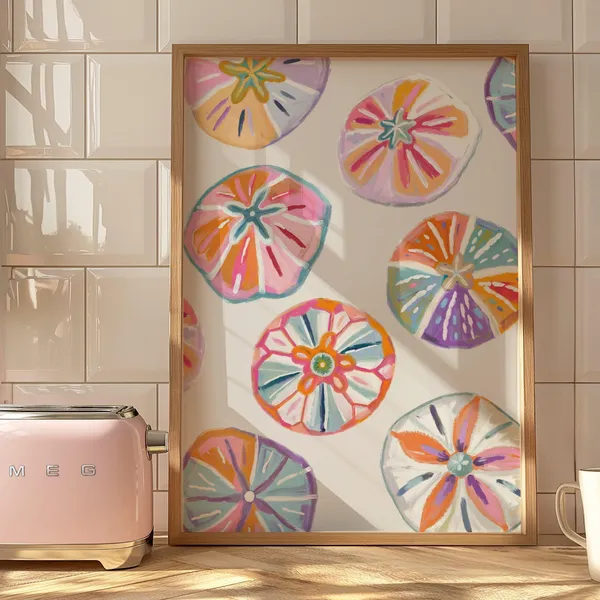 Colorful Sand Dollars Pattern Pastel Coastal Beach Decor Poster