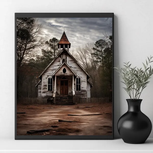Country Church Print, Modern Farmhouse Decor