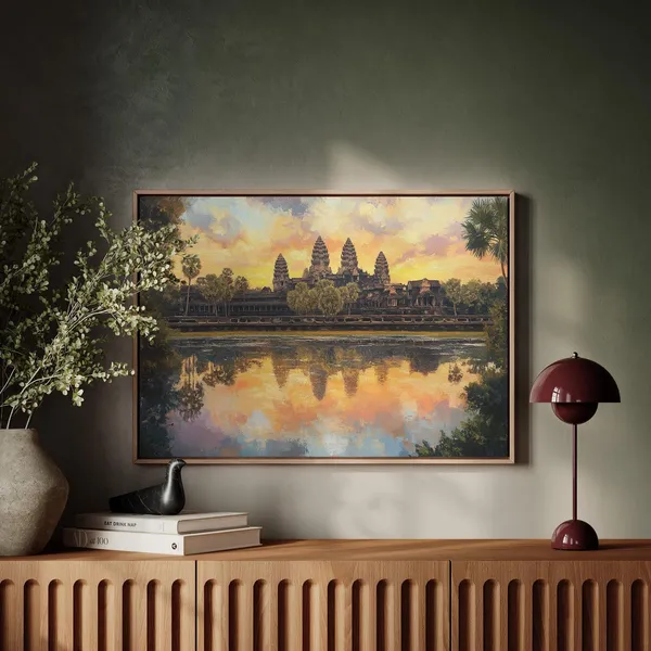 Angkor Wat Cambodia Temple Sunset Landscape Art Print