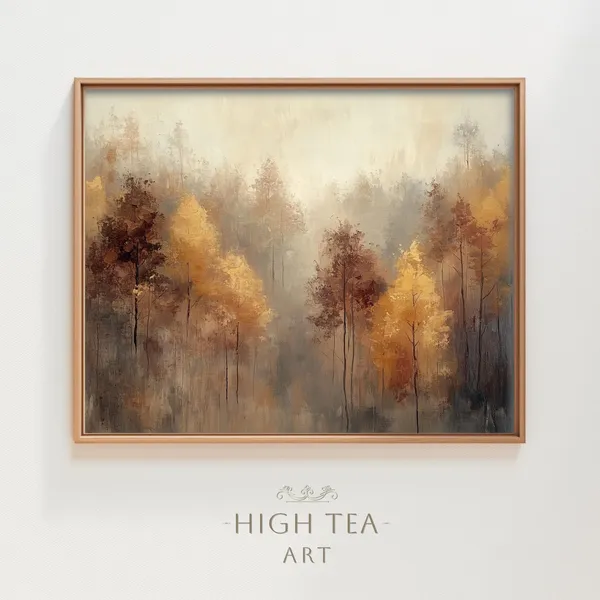 Abstract Autumn Forest Landscape, Neutral Fall Trees Art Print