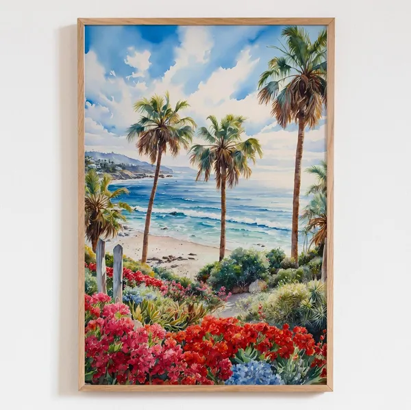 Heisler Park Watercolor Art Print, Laguna Beach