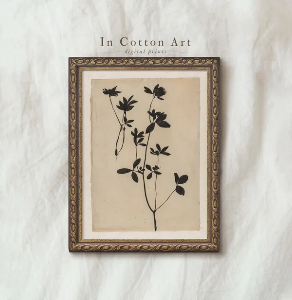 Floral Silhouette Botanical Print, Vintage Farmhouse