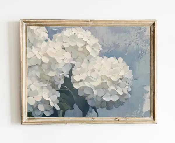 Vintage Hydrangea Floral Art Print, French Country