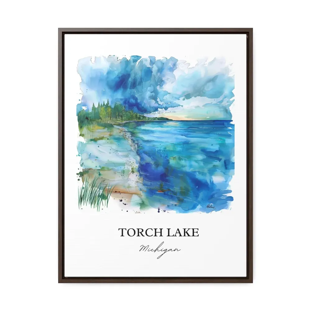 Torch Lake Michigan Watercolor Travel Poster - Image 2
