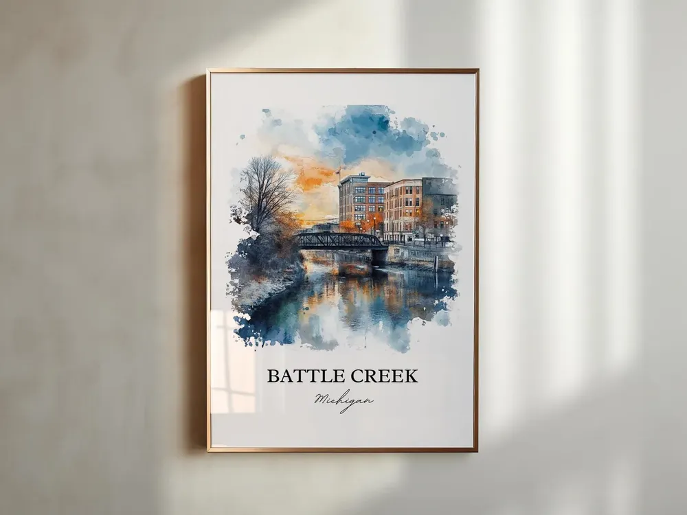 Battle Creek MI Watercolor Travel Poster, Calhoun County - Image 5