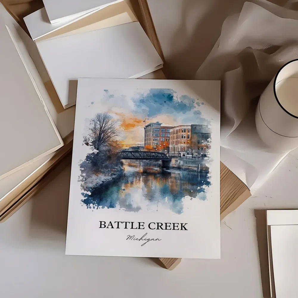Battle Creek MI Watercolor Travel Poster, Calhoun County - Image 3