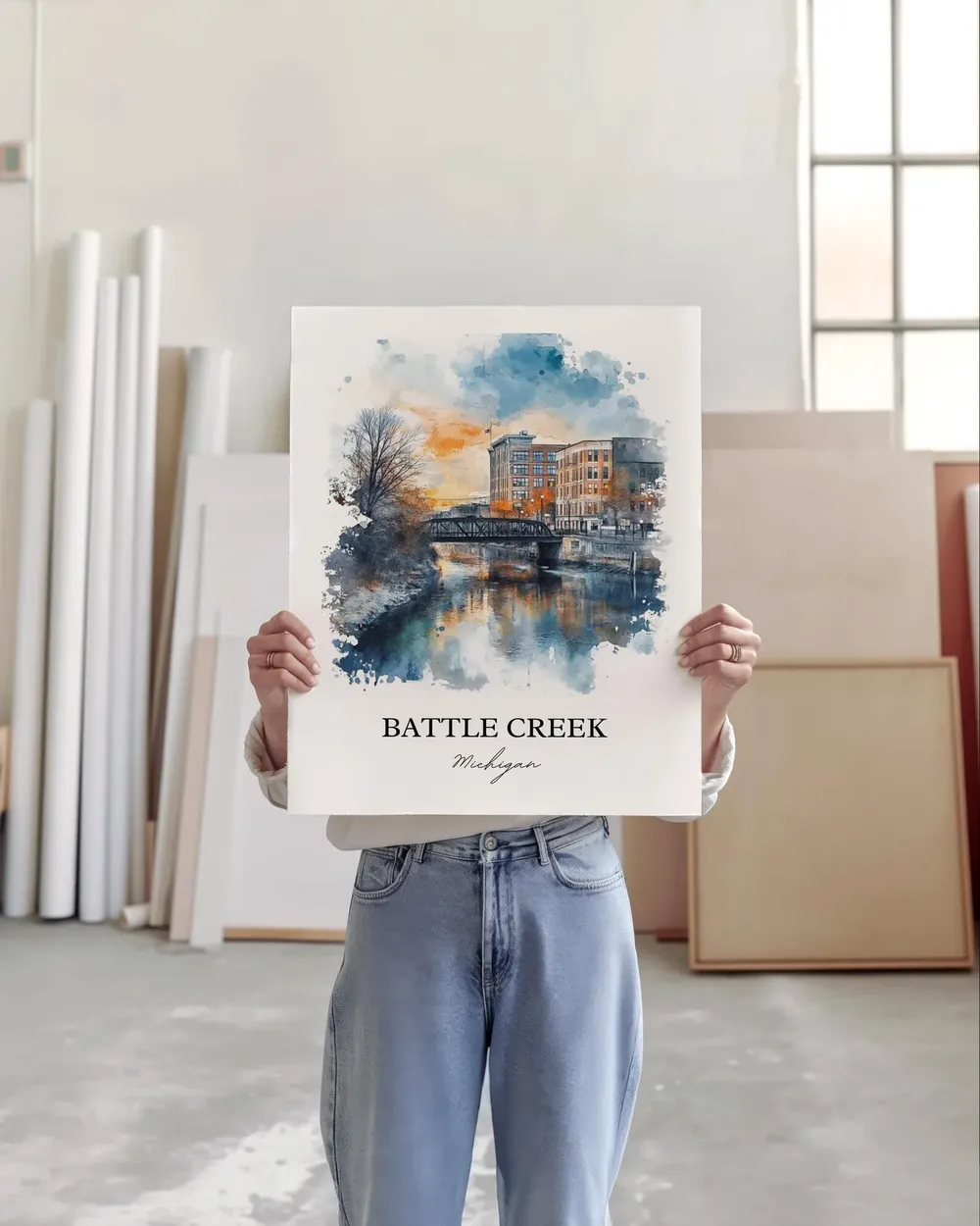 Battle Creek MI Watercolor Travel Poster, Calhoun County - Image 4