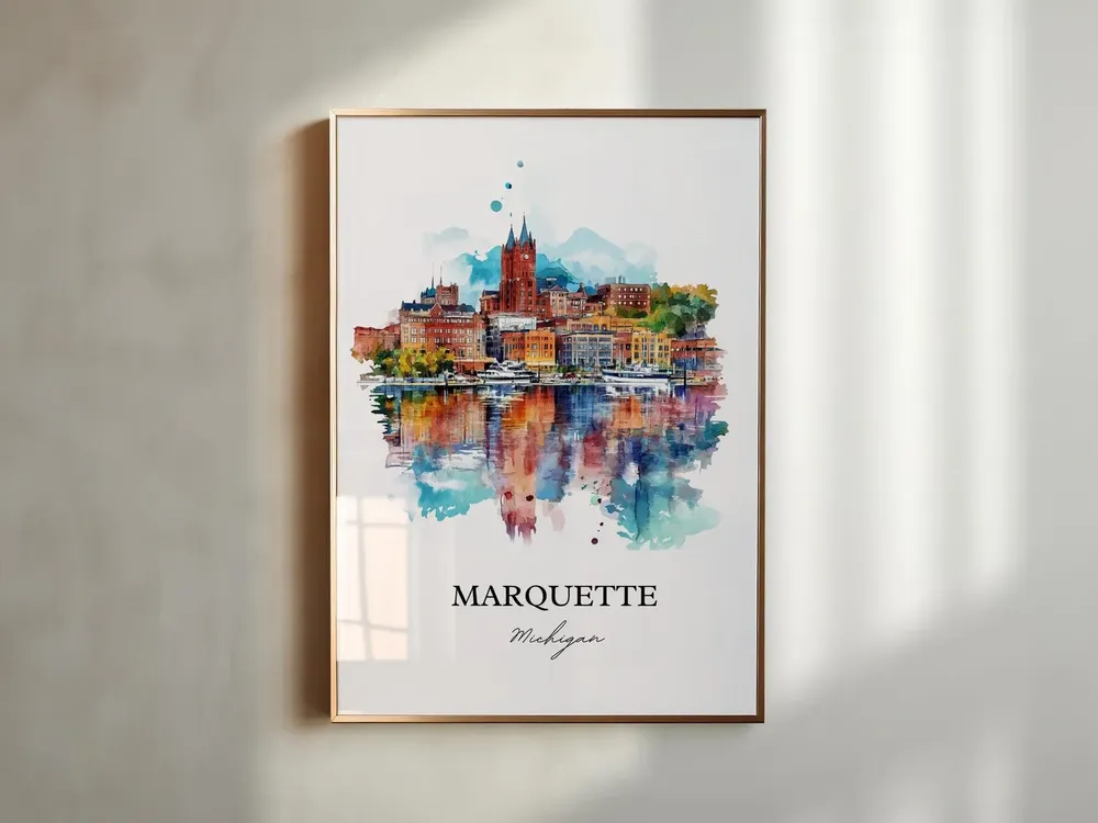 Marquette Michigan Lake Superior Watercolor Travel Poster - Image 3