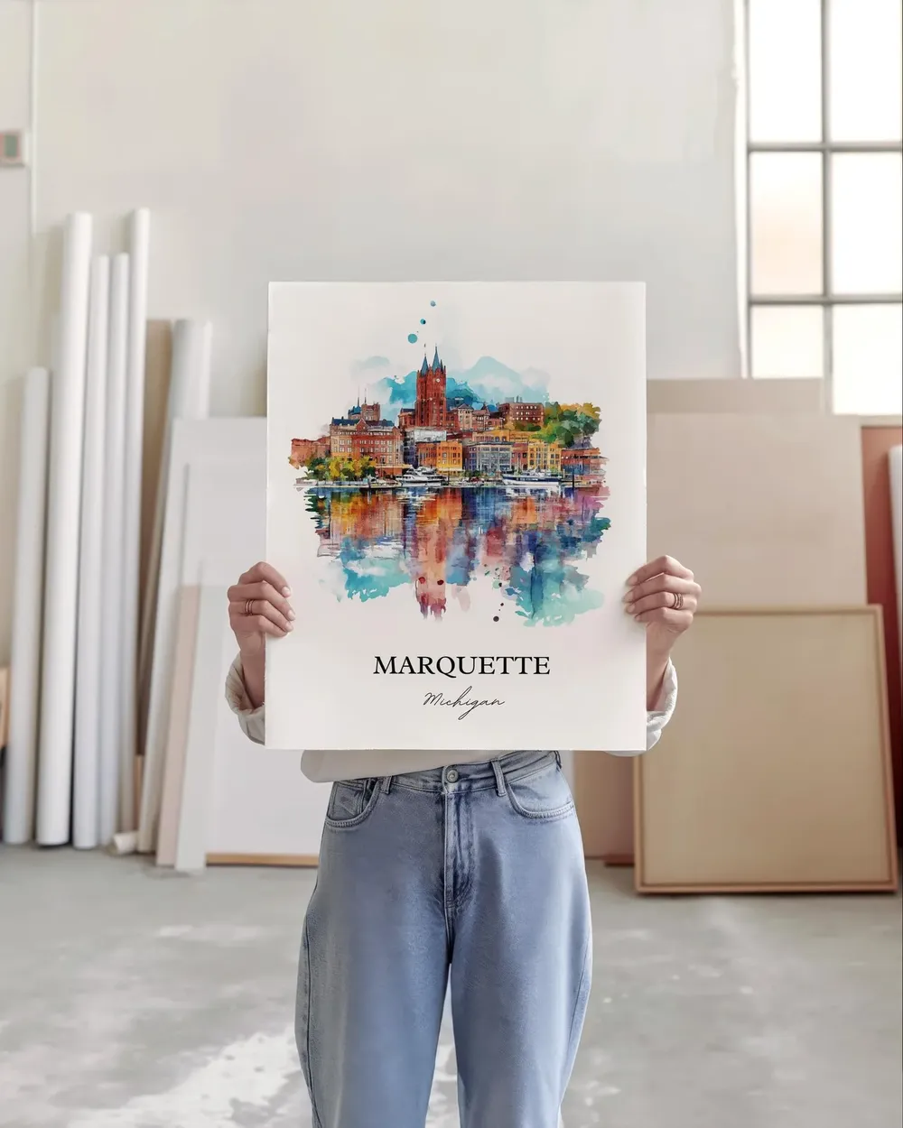 Marquette Michigan Lake Superior Watercolor Travel Poster - Image 4