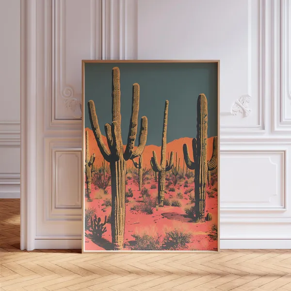 Saguaro Cactus Art Print, Vibrant Desert Wall