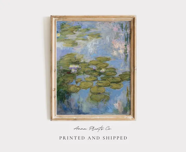 Monet-Inspired Water Lilies Art Print, Vintage Impressionist