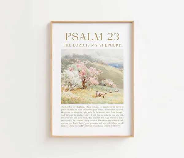 Psalm 23 Vintage Bible Verse Art Print