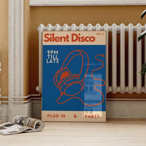 Silent Disco Retro Music Poster, Dance Party Art Print