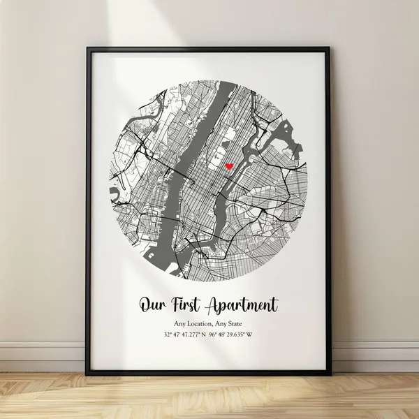 Our First Apartment Map, Personalized Gift Art Print
