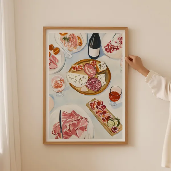 Spanish Tapas Still Life, Pastel Kitchen Art Print