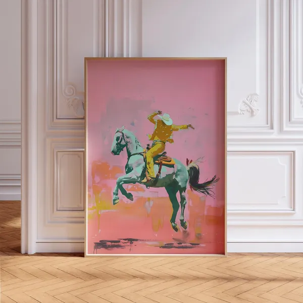 Surreal Cowboy Horse Rider Art Print, Modern Western Decor