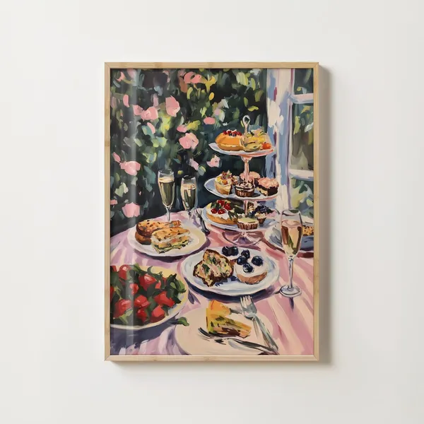 Floral Cake Afternoon Tea Art Print, Country Kitchen