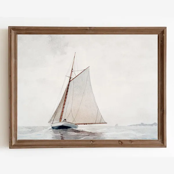 Vintage Sailboat Watercolor, Nautical Lakehouse Art Print