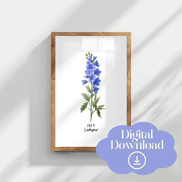 July Larkspur Botanical Watercolor Art Print