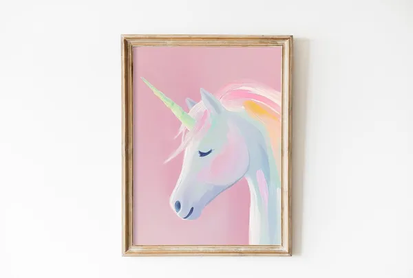 Whimsical Pink Unicorn Art Print, Girls Room Decor