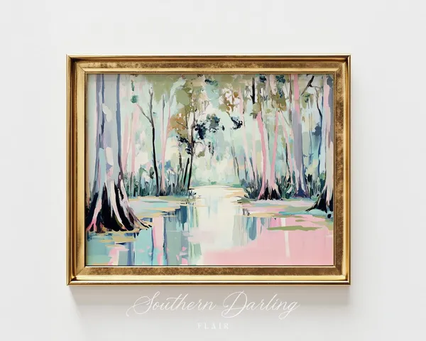 Pastel Canal Wetlands Landscape, Coastal Art Print