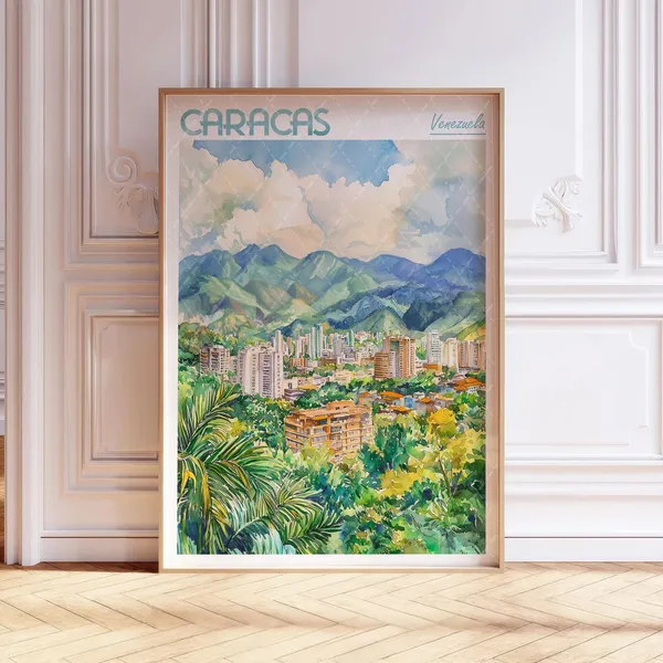 Caracas Watercolor Travel Poster, South America City