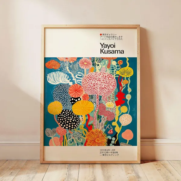 Yayoi Kusama-Inspired Abstract Floral Art Print, Mid-Century