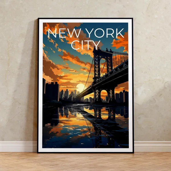 Manhattan Bridge New York Travel Poster, City Art Print