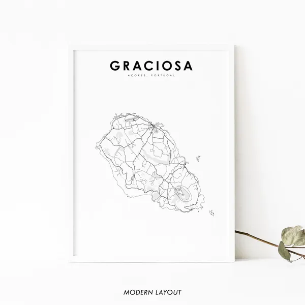 Graciosa Island Azores Map Print, Portugal Road Poster
