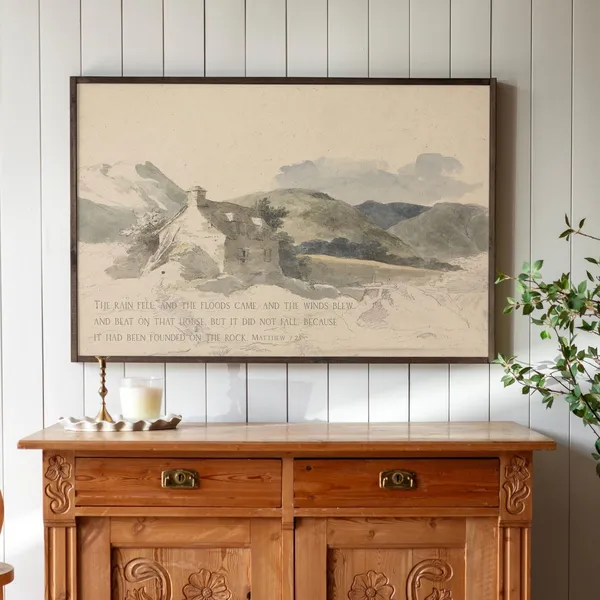 Matthew 7 House Built On The Rock Vintage Art Print