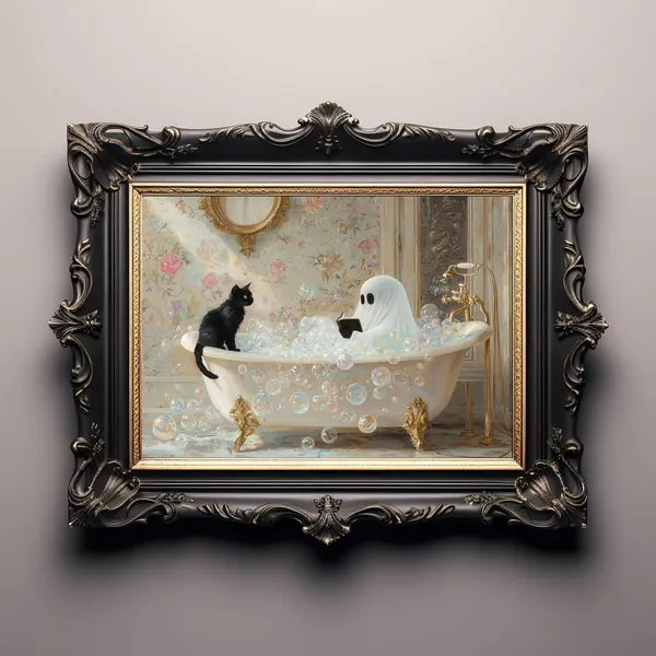 Ghost Reading in Bathtub, Whimsigoth Halloween Poster