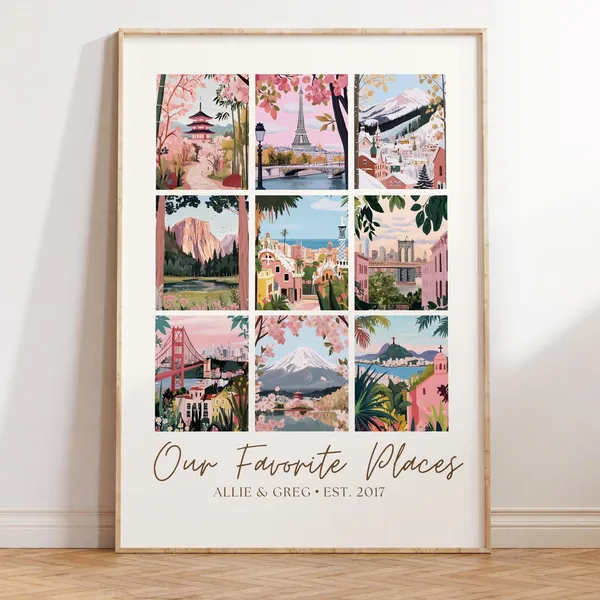 Our Favorite Places Custom Travel Poster for Couples