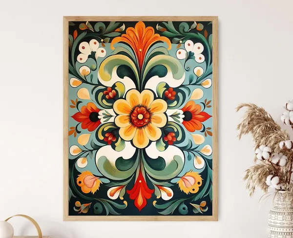 Rosemaling Botanical Folk Flowers Art Print