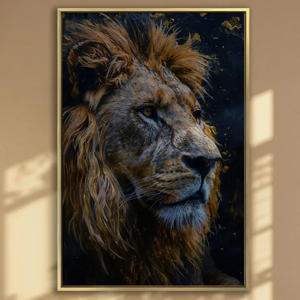 Lion Predatory Stare Art Print, Animal Oil Painting