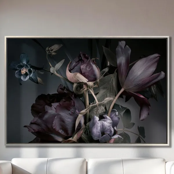 Purple Peonies and Tulips, Vintage Floral Art Print