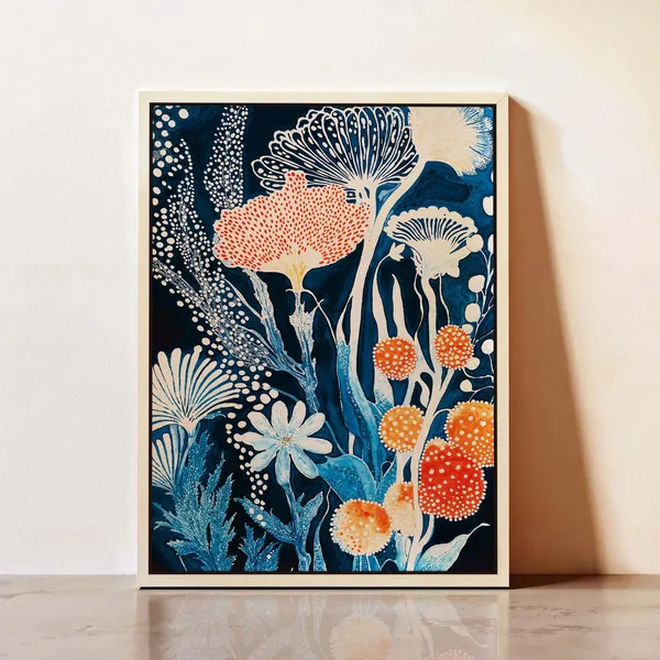 Yayoi Kusama Botanical Art, Indigo Wall Art Print