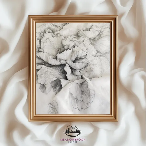 Carnation Pencil Drawing Vintage Botanical Art Print