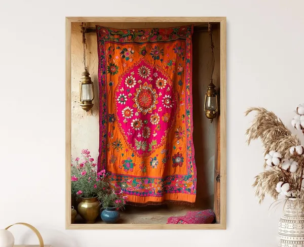 Rajasthani Tapestry Mirror Work Decor Art Print