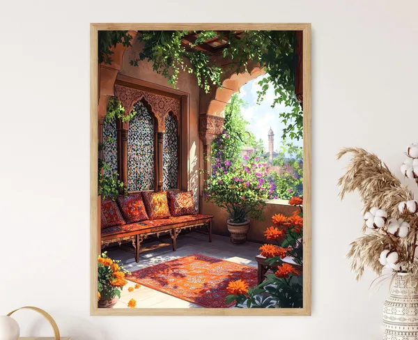 Lahore Patio Art Print, Jharokha Phulkari Decor