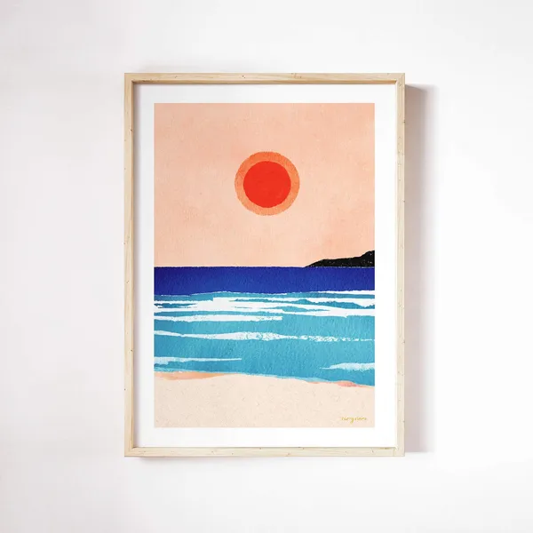 Ocean Sunset by Henry Rivers, Beach Travel Poster