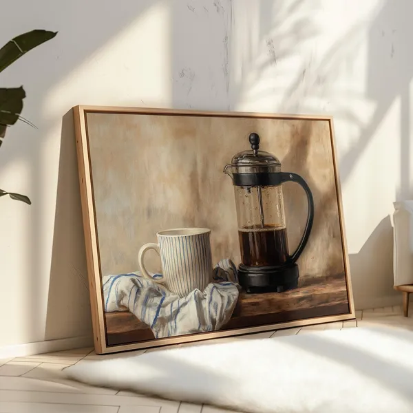 Vintage French Press Coffee Art, Rustic Kitchen Decor