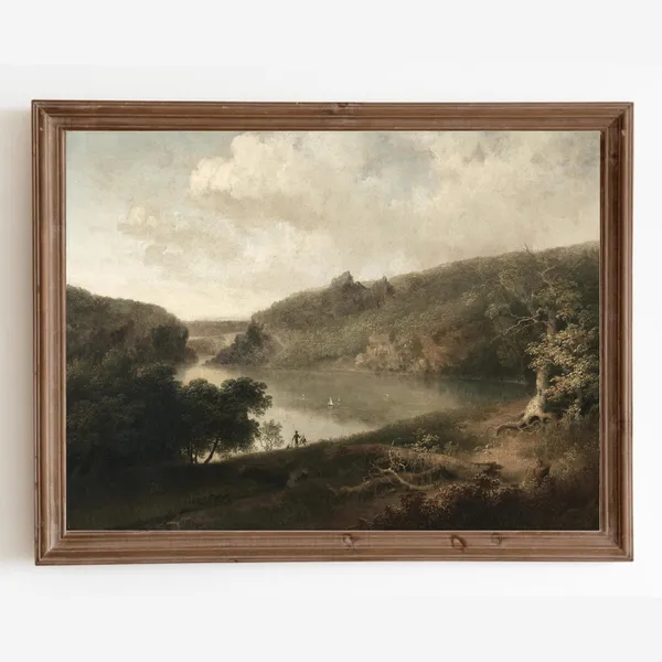 Vintage Rustic Landscape Art Print, Lake House Decor