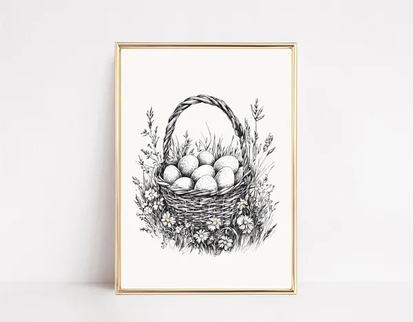 Vintage Easter Basket Illustration Art Print