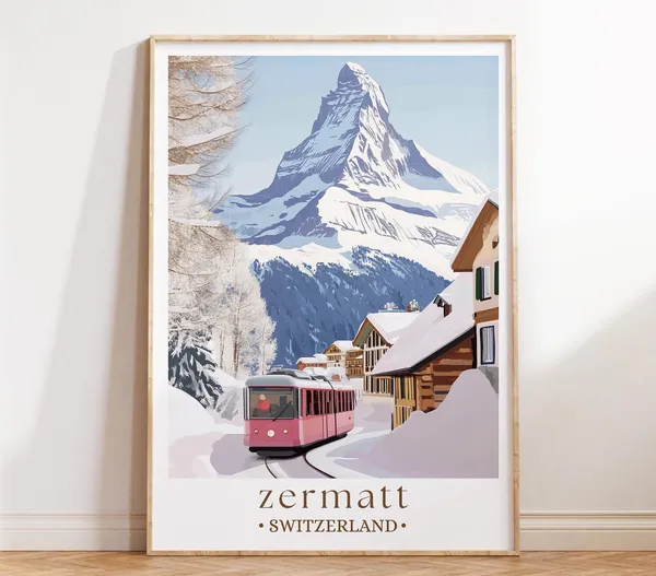 Zermatt Switzerland Travel Poster, Swiss Alps