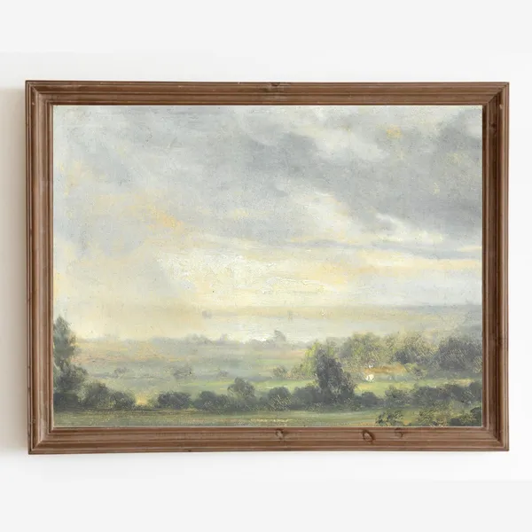 Country Landscape Oil Painting, Vintage Farmhouse Art Print