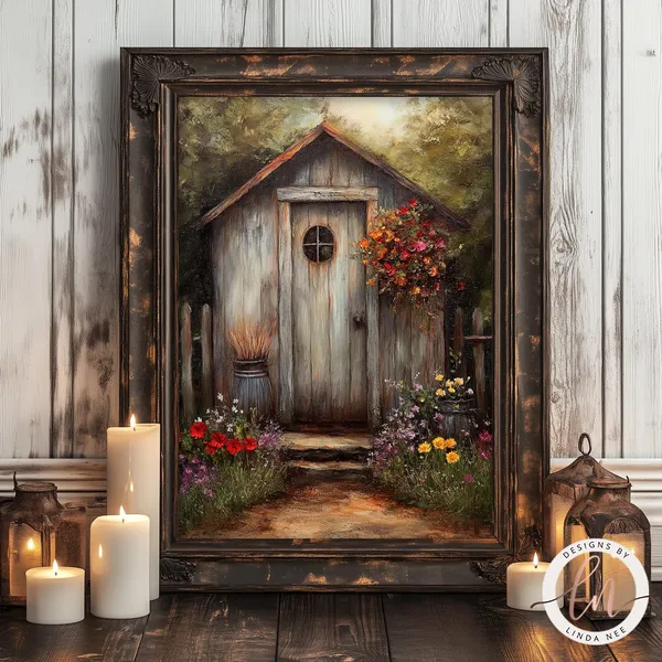 Rustic Garden Shed Painting, Farmhouse Cottagecore Art Print